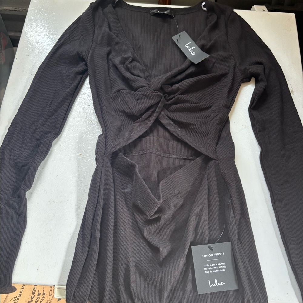 Lulu's Black Asymmetrical Ruched Wrap Dress